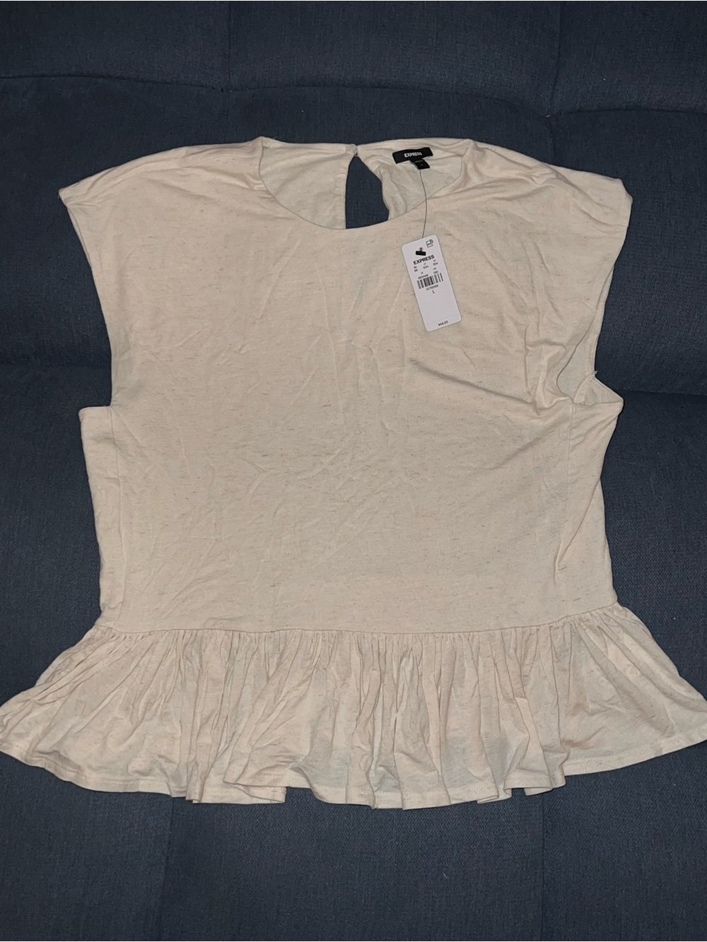 Express Cream Peplum Short-Sleeve Top